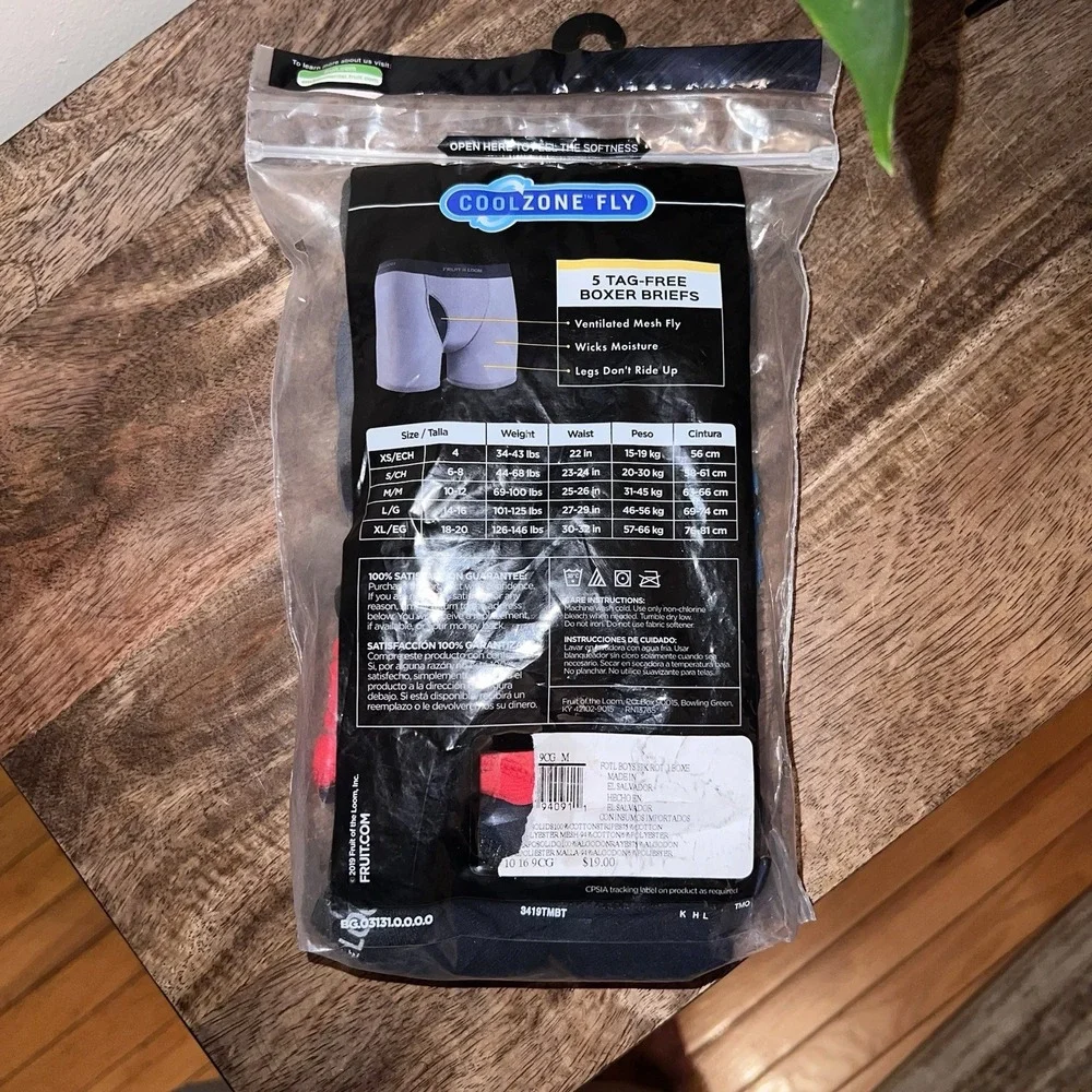 NWT Fruit Of The‎ Loom Boys 5pk Boxer Briefs Coolzone Fly - Size M (10-12)